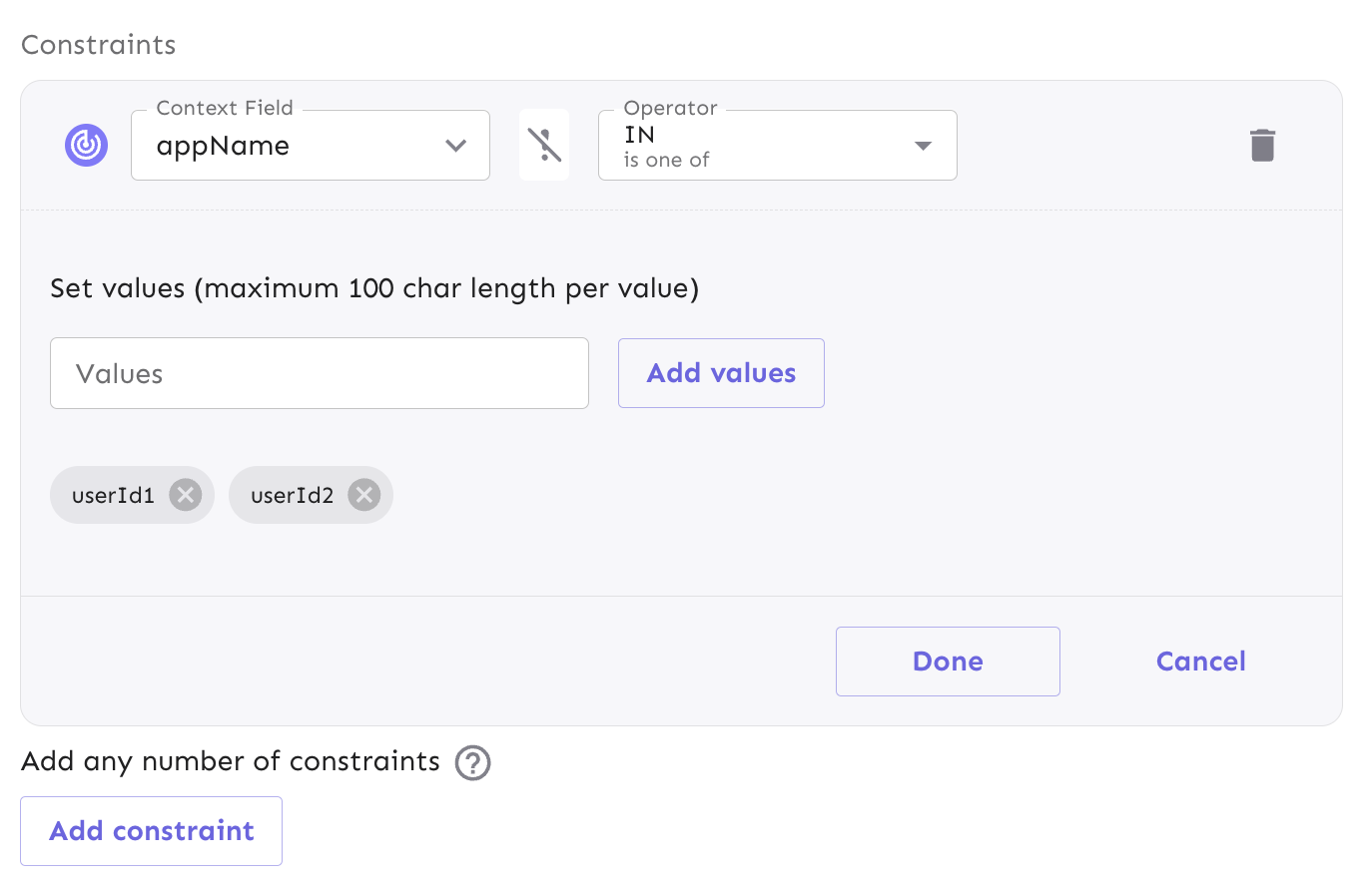 You can configure your strategy constraints in the gradual rollout form.